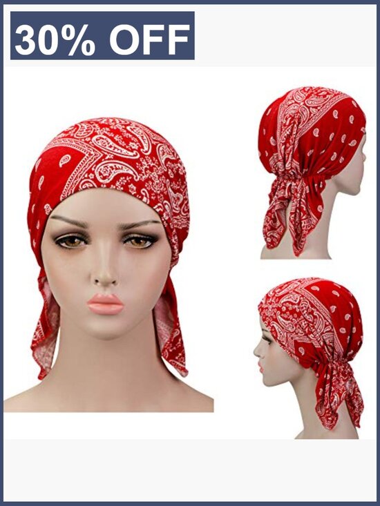 Pre-Tied Chemo Head Scarf 3 Pack Beanie Skull Cover Cap Women Cotton main image 7